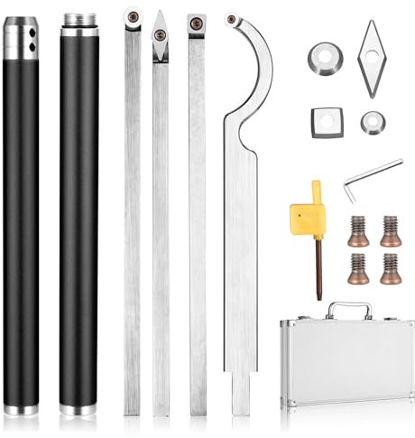 ENERHUB Drechseleisen Set, Drechselwerkzeuge Hartmetall Holzdrehwerkzeugsatz Mit Verlängerungsstange, Schwanenhals-drechselwerkzeug set, mit Diamantform/rundem/quadratischem Messerkopf (Schwarze)