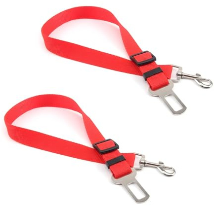 CGEAMDY Dog Car Safety Seat Belt, Adjustable Dog Car Safety Belt with Universal Plug & Locking Bar, Seatbelt Attachment Clip for Pet(Red)