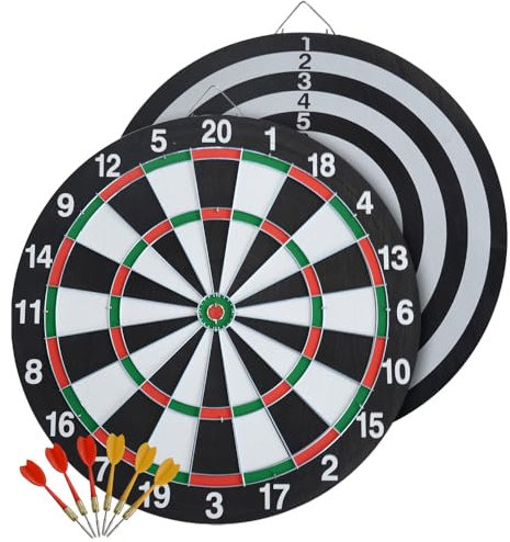 MUWO doppelseitige Dartscheibe mit 6 Pfeilen mit Metallspitze Set Dartboard Spielspaß für den Indoorbereich (Klassik)