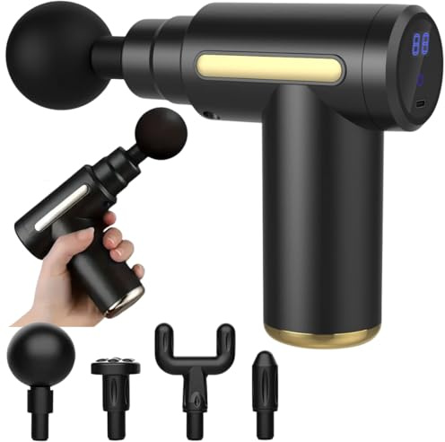 Paylesshub Massage Gun, Mini Massage Gun Deep Tissue, 6 Speeds Deep Percussion Muscle Massager with 4 Massage Heads 1800mAh Battery Type-C Charging Super Quiet & LED Smart Touch, Black