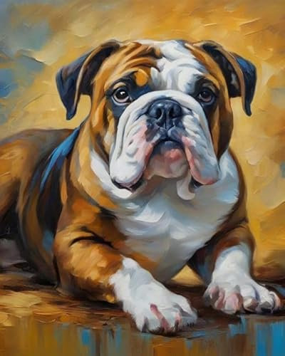 ZMHZMY Malen nach Zahlen Erwachsene,Englische Bulldogge 40 x 50cm DIY Handgemalt Ölgemälde Kits auf Leinwand Geschenk für Weihnachten Geburtstag, Home Haus Deko