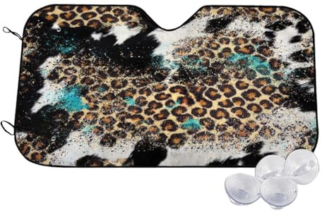 Car Windshield Sunshade,Western Country Turquoise Floral Tooled Leather Cowhide Front Window Sun Shades,Sun Shield for Car Sedan Truck SUV Auto Accessories 51.2x27.5 in