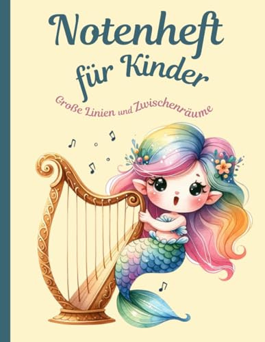 Notenheft für Kinder mit großen Linien und Zwischenräumen: Blanko Musikheft A4, 80 Seiten Notenpapier mit 6 Systemen pro Seite für den Unterricht für Anfänger