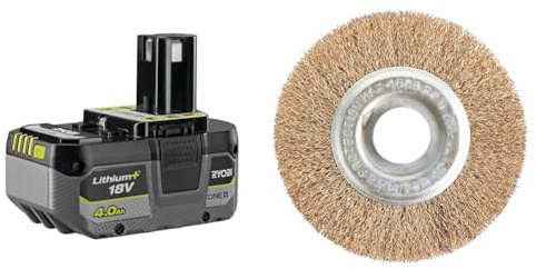 RYOBI RB1840X 18V One Plus Lithium Plus 4.0Ah Compact Battery, Black & RAC814 Wire Brush (Single)
