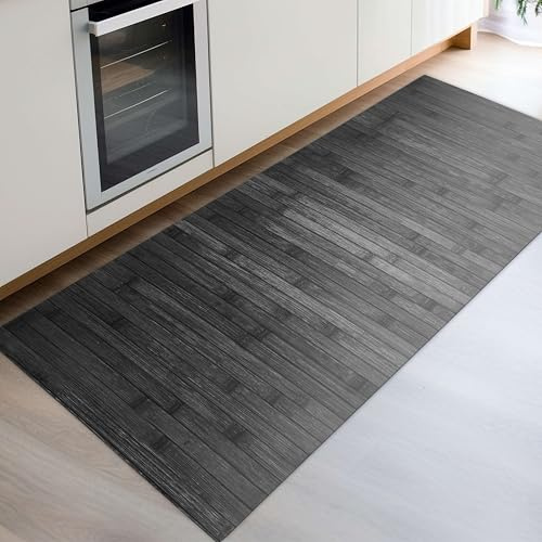 CosìCasa Bambus-Teppich für die Küche aus nachhaltigem Holz, rutschfest, waschbar mit elegantem Rand, perfekt als Badteppich oder Küchenläufer [50 x 75 cm, grau]