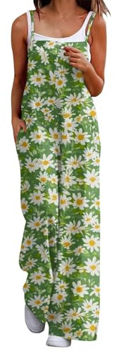 Damen-Jumpsuits, Träger-Overall, Strampler, Spielanzüge, Sommer, Boho, lässig, Overall, weites Bein, Overall, Blumendruck, Strampler, Sonnenblumen-Jumpsuits für Frauen, blau, XXL