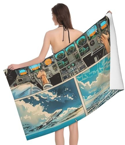 Herren Damen Handtücher Flugzeug-Cockpit-Illustration Microfaser Handtücher Erwachsene Strandtuch Kinder Duschtücher Für Strand Sport Schwimmen