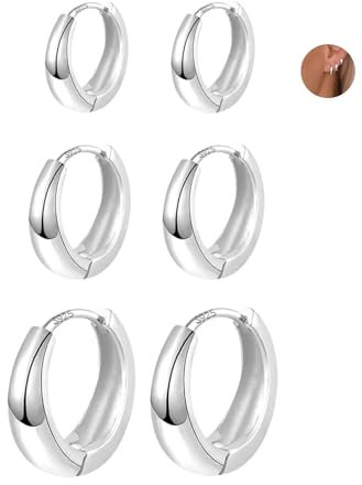 3 Paar Ohrringe Set Silber 925 Creolen mit Zirkonia AAA+ Hypoallergen Leichte Kleine Ohrringe Mehrere Piercings Schmuck für Damen, Ohrstecker Creolen Klein 7/10/12mm