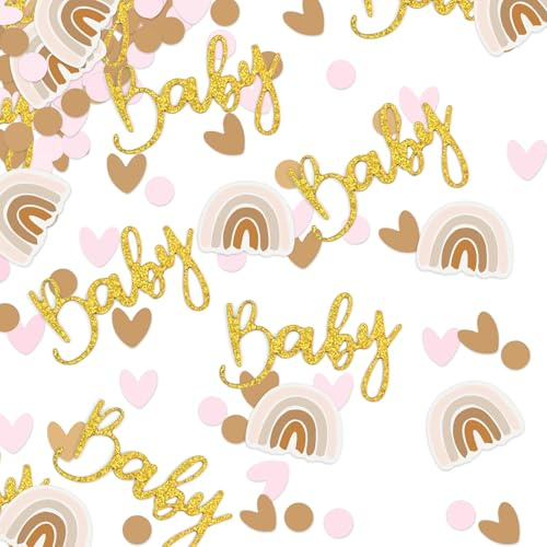 Qingmeng Babyshower Dekoration, Konfetti 60 Stücke, Regenbogen Herz Geschlecht Reveal Babyparty Mädchen Jungen Neutral Boy Girl Streudeko Taufe Servietten