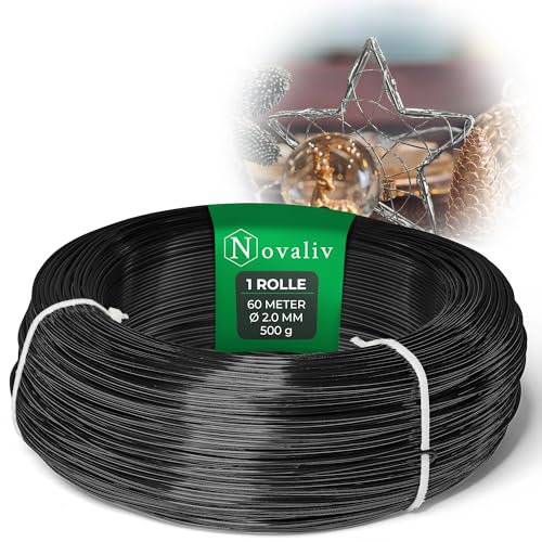 Novaliv 60 Meter Aluminiumdraht 2mm Schwarz, Basteldraht ideal als Biegedraht zum basteln, Vielseitig für DIY-Projekte und Dekorationen, 60m Rolle Dekodraht, Blumendraht, kein Schmuckdraht