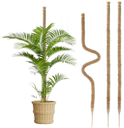 MAHIONG 3 PCS Moss Pole, 120CM/47inch Indoor Outdoor Monstera Plant Support, Bendable Coir Plant Poles for Potted Climbing Plants