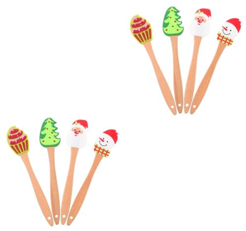 TOPBATHY 2sets Buttercream Comb Cake Tool Silicone Baking Spatula Wood Handle Portable Christmas Themed 4pcs*2