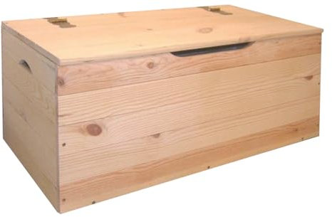 MA MAISON Cassapanca Baule in Legno Massello 100x40x50h cm con Coperchio - Contenitore Portaoggetti in Abete, Antipolvere, da Interno e da Esterno - Per Giardino con Maniglie