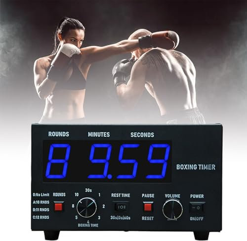 Temporizador de boxeo clásico, temporizador de intervalo de gimnasio profesional con pantalla LED, sonido ajustable, cronómetro, tiempo de entrenamiento seleccionable y repeticiones de ciclo, portátil