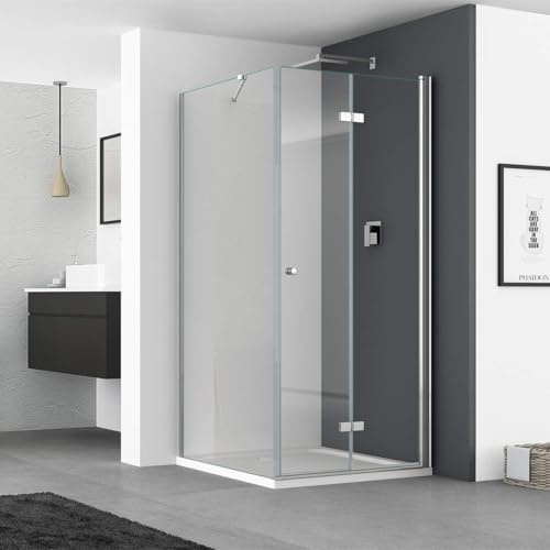 IMPTS Duschkabine 80 x 80 cm Duschtür Falttür mit 80cm Seitenwand | Duschabtrennung 6mm ESG Sicherheitsglas 185cm Höhe, OHNE Duschwanne