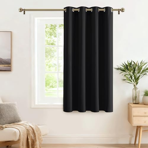 PONY DANCE Rideau de Fenêtre - Rideaux Court Opaque Occultant 140x145cm | Tenture Occultant à Oeillets, Panneau Isolation Thermique anti Lumiere, Decoration pour Cuisine Maison Chambre, 1 PC, Noir