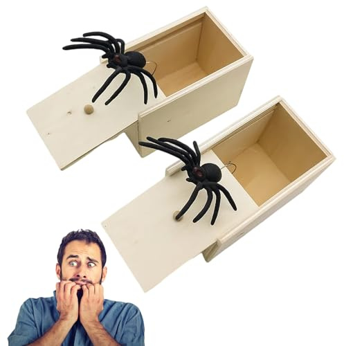 DvBCNMe 2 Stück Spinnen, Spinne, Prank Artikel, Spinne Streich Box, Spinnen Prank Box Holz Prank Spider Scare Box Streich Spinne Scare Box, FüR Kinder Erwachsene Halloween Party Favors Gifts