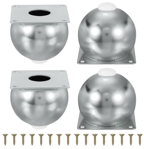 sourcing map Legs for Furniture Set of 4, Heavy Duty Metal Sphere Furniture Feet with Rubber Pads for Dresser, Sofa, Tables, Bed and Cabinet(2.8/71mm, Silver)