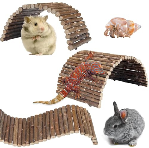 Wjelet 2Pcs Reptile Hideout Hermit Crab Bendable Wooden Bridge, Hamster Vhew Toys, Small Animal Molar Chew Toys, for Hermit Crab Lizards Mouse Spiders Chinchillas