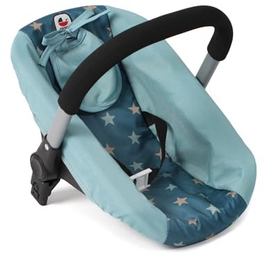 Bayer Chic 2000 - Seggiolino auto per bambole con adattatore per passeggino per bambole, porta bambole, accessori per bambole, stelle turchese