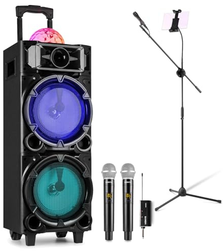 Fenton LIVE290 Party Karaoke System with 2 Wireless Mics, Wired Mics, Bluetooth Speaker, Disco Lights, Tablet Mic Stand, Media Inputs, Home and Kids Use