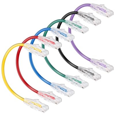 RIIEYOCA Câble Ethernet Patch Court Cat6A 25CM, 1000Mbps Câble Patch Cat 6A Fin 28AWG avec Connecteurs RJ45 pour Câblage Carte Réseau, Câblage Bureau etc. (Multicouleur - Lot de 6)