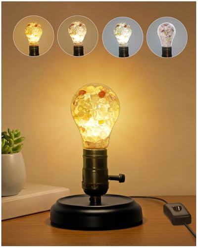 Lamptobe Vintage Table Lamp Industrial Bedside Lamps with Crystal Healing Bulb, E27 Steampunk Desk Lamp with Plug, On-Off Switch, 3CCT, Small Bedside Night Light for Bedroom, Living Room, Meditation