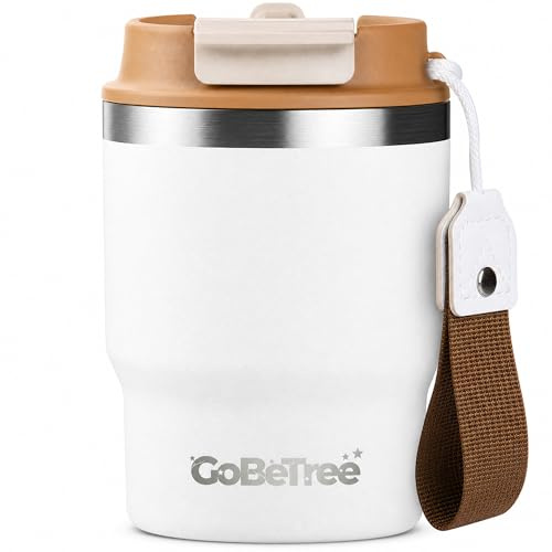 GoBeTree Termo Café 360 ml Acero Inoxidable Blanco Tumbler Pequeño. Vaso térmico café para llevar con doble pajita, taza térmica y vaso 360 ml para oficina y coche
