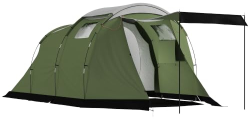 Outsunny Campingzelt für 3-4 Personen Stabil mit Schlafkabine Vorraum Grün | Wasserdicht, Familienzelt, Wohnbereich, Kuppelzelt, 3000mm Wassersäule, Tunnelzelt 3 Personen, Zelt für Camping Reise