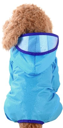 PETCUTE Wasserdichter Hund Regenmantel,Einstellbare Regenjacke mit Kapuze für Kleine, mittelgroße und große Hunde, Hundeponcho mit Elastische Manschetten und Traktionsloch,Blau,L