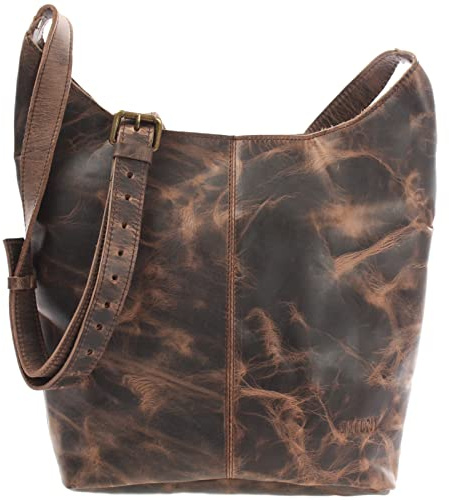 LECONI große Umhängetasche Damen Schultertasche praktische Ledertasche für Frauen Beuteltasche Vintage-Style Damentasche Shopper aus echtem Leder 34x34x11cm LE0055