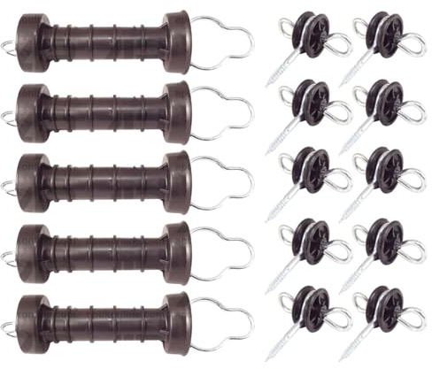 5x Electric Fence Loop Gate Handle and 10x Anchor Insulators Kit Heavy Duty