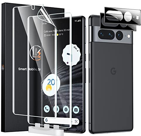 LK 2+2 Schutzfolie für Google Pixel 7 Pro, 2 Stück Schutzfolie und 2 Stück Kameraschutz, kratzfest und verschleißfest, unterstützt Fingerabdruck-ID-Erkennung, Ultra HD | 2 Stück Displayschutzfolie [Kein Glas] + 2 Kameraschutz, 3D Vollabdeckung, Blasenfrei, Fingerabdruck Entsperrbar, HD Klar