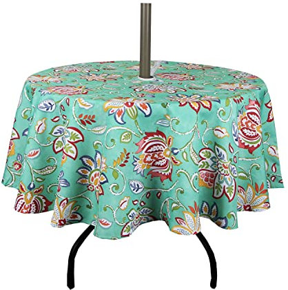 EHouseHome Outdoor and Indoor 60inch Round Tablecloth with Umbrella Hole and Zipper, Waterproof Zippered Patio Table Cloths, Spring/Summer Table Covers for Backyard Circular Table/BBQs/Picnic
