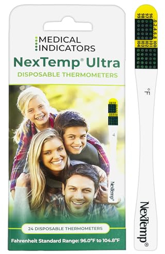 NexTemp Ultra Disposable Thermometer (24-Pack, Fahrenheit) — Oral Thermometer for Adults, Single Use, Battery Free, Hygienic, High Accuracy Readings in 1 Minute, for Home, Clinic & Travel