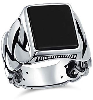 Bling Jewelry Personalisierte Geflochtene Kabel Weizen Breite Link Kette Band Schwarz Onyx Edelsteine Rechteck Statement Siegelring Für Männer .925 Sterlingsilber Handmade In Turkey