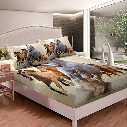 Tbrand Cavallo Lenzuolo con angoli Galoppi Cavalli Stampato Lenzuolo Set Donne 3D Animale Selvatico Biancheria Da Letto Set Uomini Fauna Selvatica Copertura Letto Camera Singola