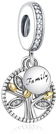 Annmors Charms Famille Arbre de Argent Sterling 925 Femmes Perles Charme Fille Pendentif Breloque Compatible pour Européen Bracelets & Collier
