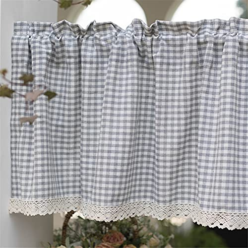 ACMHNC Rideau Court Opaque Moderne à Carreaux, Rideau de Bistrot en Coton Lin, Style Maison de Campagne, Demi Rideau pour Placard, 1 Pièce,W x H 200 x 40 cm