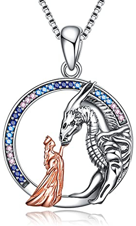 Sterling silver flicka och drake/häst/päron/fenix hänge halsband smycken gåvor för kvinnor tonårsflickor, Sterlingsilver