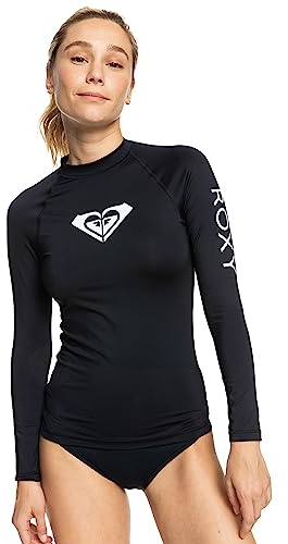 Roxy Women's Long Sleeve Compression Fit Rashguard UPF 50+ Quick Dry Recycled Swim Shirt, Anthracite, Small