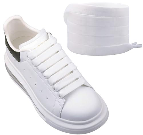 Olukssck 2 Paires Lacets Chaussures Plats de 12mm, Lacet Durable de Remplacement pour Chaussures de Baskets, Sneakers et aux Bottes. Blanc, 120 cm Long.