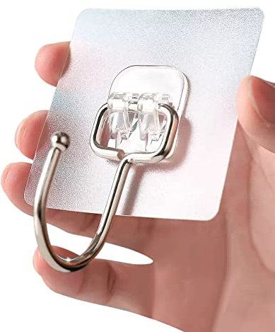 AWCIGG 10 Stück Selbstklebend Haken Extra Stark 15KG (Max) Wandhaken Große Klebehaken Transparent Bademantel Handtuchhaken für Küche Bad Wand Büro Decke