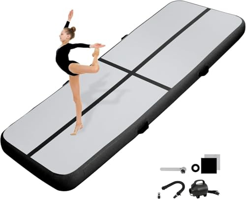 KIKILIVE 10/20CM Hoch Gymnastikmatte Tumbling Matte, 2/3/4/5/6M Aufblasbar Gymnastik Track Matte Air Turnmatte mit Luftpumpe Aufblasbare Sportmatte für Fitness/Outdoor/Yoga/Training usw