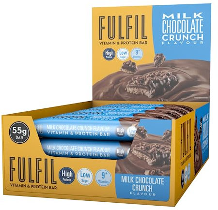 FULFIL Vitamin and Protein Bars (15 x 55 g Bars), Milk Chocolate Crunch Flavour, 20 g High Protein, 9 Vitamins, Low Sugar