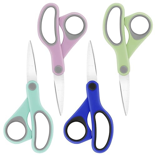 Asdirne Student Scissors for School: 5 Inch 4 Pack Sharp Pointed Tip Teacher Scissors for Kids Middle High School College Classroom Craft, Comfortable Grip, Right Handed