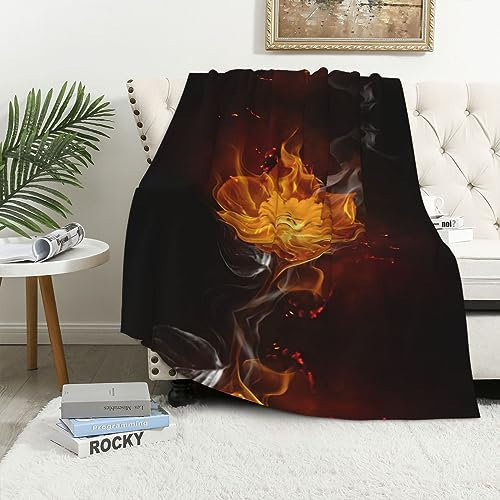 Mikrofaser-Decke mit Flammenblumen-Druck, Sofa-Überwurf, Flanell, flauschig, weich, warm, Überwurf, Decken für Bett, Couch, Reisen, 101,6 x 152,4 cm, normal