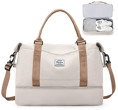 SEAFEW Bolsa de Viaje 45x36x20 para Easyjet,Impermeable Bolsa de Deporte para Gimnasio,Bolsa de Mano Equipaje de Fin de Semana para Mujer,Bolso de Natación para Playa,E10-Marrón Beige