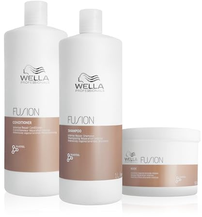 Wella Professionals Fusion Shampoo professionale capelli danneggiati 1L, Conditioner ristrutturante capelli 1L e Maschera idratante 500 ml