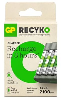 Chargeur de batterie GP B441 + 4 piles AA rechargeables 2100 mAh, idéal pour un usage quotidien | Charge USB, charge rapide, design compact